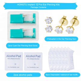 .Ear Piercing Kit,2 Pcs Disposable Ear Piercing Gun with Preloaded Gold Ear Earrings Stud, at Home Self Ear Piercer Kit