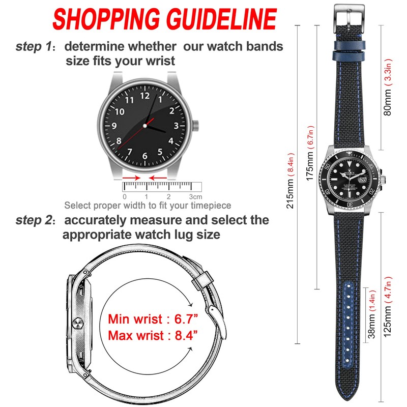 Hemsut Leather with Nylon Watch Strap 18 mm 20 mm