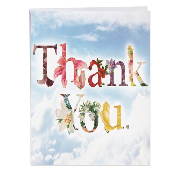 Thanks a Bunch - Big Thank You Card with Envelope (Extra Large 8.5 x 11 Inch) - Elegant Flower Font Appreciation Card for Friends and Family - Simply Beautiful Stationery Notecard J2359ATYG