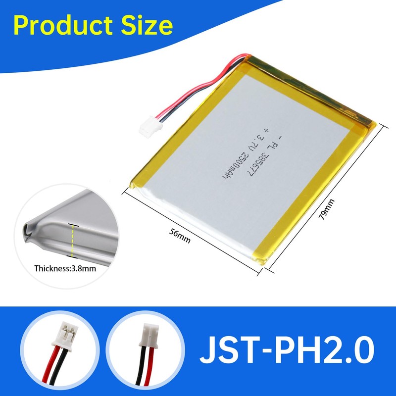 Qimoo 385677 3.7V Lipo Battery 2500mAh 3856777 Rechargeable Lithium Polymer
