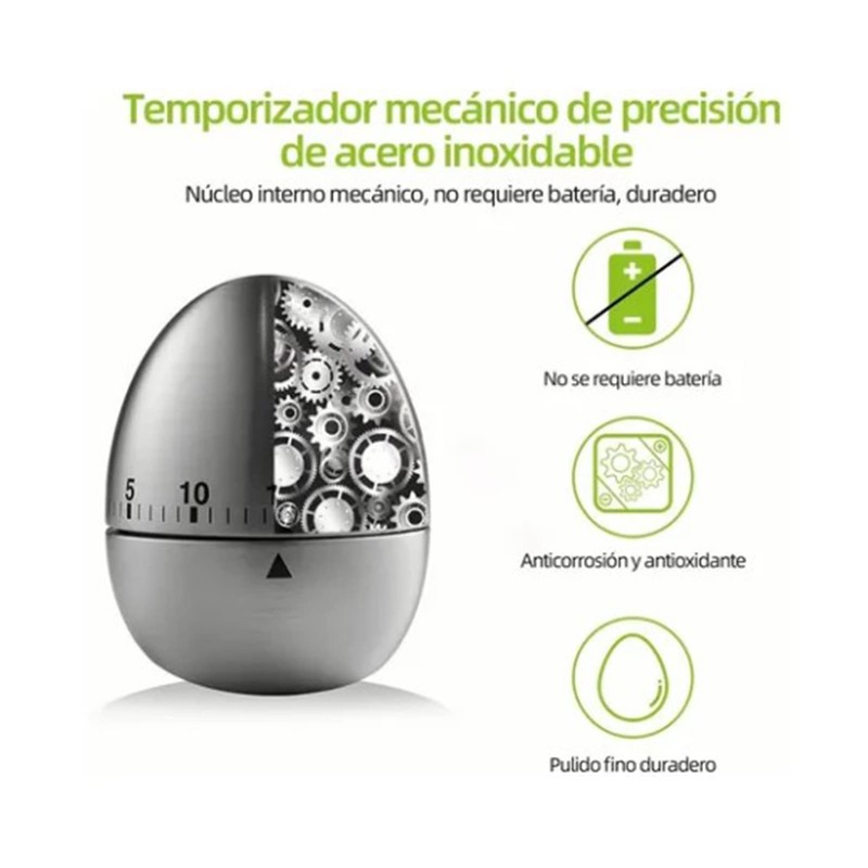 Mechanical Kitchen Timer, Cute Egg Shaped Timer, Stainless Steel Cooking