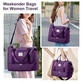 Travel Duffel Bag, Sports Gym Tote Bag for Women, Carry on Luggage Bag for Airplanes, Lightweight Weekender Overnight Shoulder Bag Waterproof Beach Hospital Bag with Shoes Compartment,B9-Dark Purple