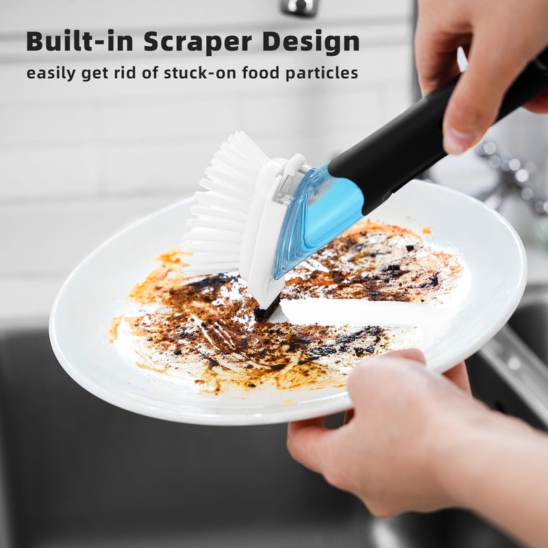 SUBEKYU Dish Brushes with Soap Dispenser, Kitchen Dish Scrubber Brushes