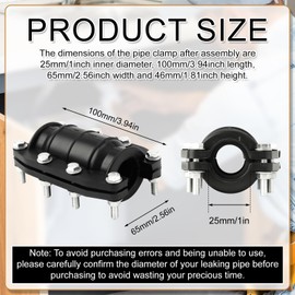 Pipe Repair Clamp, 1 Inch in Diameter Water Pipe Repair Clamp with 8 Nuts 8 Screws 16 Washers Plumber Pipe Holder Copper Pipe Leak Repair Kit for 24mm-26mm Plastic & Metal Pipes