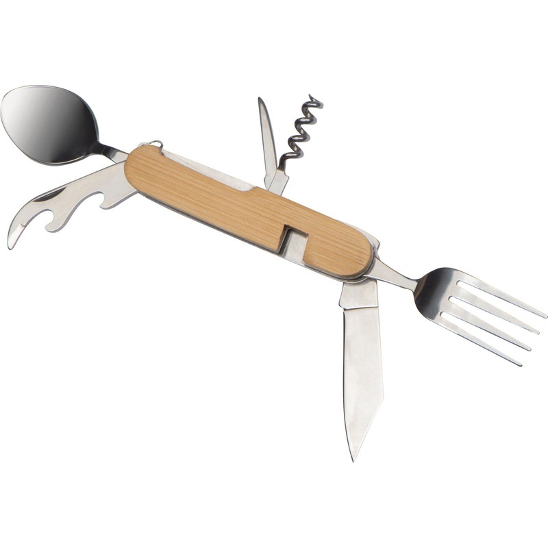 notrash2003 Multi-functional Folding Metal Camping Cutlery Set with Wooden Handle
