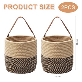 APOMOONS Pack of 2 Hanging Basket with Handle, Wall Baskets for Hanging, Cotton Woven Storage Basket, Wall Basket, Hanging Planter, Basket, Braided Hanging Basket for the Wall, Organiser for Room