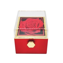 Eternal (Forever) Rose Rotating Jewelry Gift Box with Gold Necklace (Red)