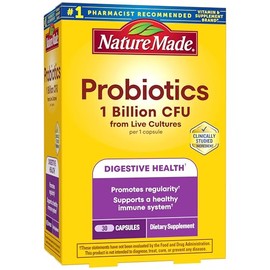 Nature Made Probiotics for Women and Men, Probiotic Capsules 1 Billion CFU from Live Cultures for Immune & Digestive Support, 30 Capsules, 30 Day Supp