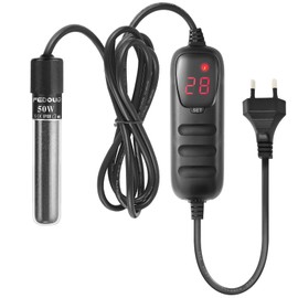 FEDOUR 50W Mini Aquarium Heating Rod: Digital Aquarium Heater for 15-50L Fish Tank/Turtle Tank, Aquarium Heater with Temperature Controller, for Salt Water and Freshwater