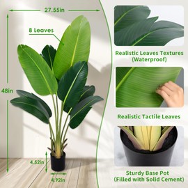 CETRD Artificial Bird of Paradise Plant 4Ft Fake Tropical Palm Tree with 8Trunks Faux Banana Leaf Trees in Pot for Home Indoor Outdoor Office Modern Decor Housewarming Gift（1Pcs）