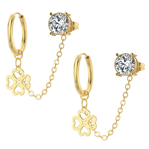 14K Gold Chain Earrings for Women - Double Piercing Dangle