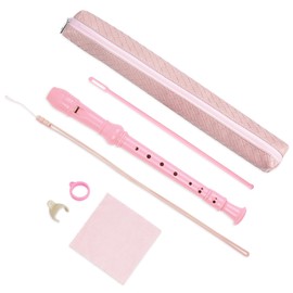 Jasenna Soprano Recorder, Elementary School Student, Beginner, 8 Hole C Key Soprano Recorder, Cleaning Stick, Fingering Chart, Leather Storage Bag, Stand, Trp in Hands, Clean Cloth (6-Woven Pink)