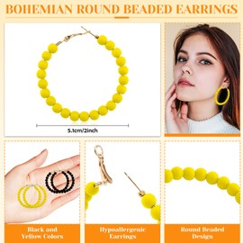 2 Pairs Bead Earrings for Women Colorful Boho Beaded Hoop Earrings Vintage Acrylic Round Circle Dangle Earring 80S 90S Geometric Party Jewelry Accessories