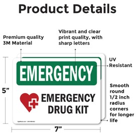 (2 Pack) Drug Kit With Symbol OSHA Emergency Sign 7 Inch X 5 Inch Vinyl Label Decal Sticker Weather Resistant, UV Protected for Workplace, Business, and Construction Site, Made in the USA