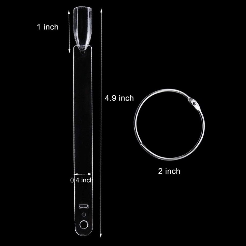 150 Pcs Clear Nail Swatch Sticks with Ring, Fan Shape