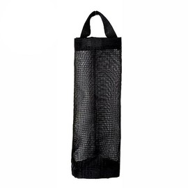 AIMALL Hanging Holder Tash Mesh Storage Organizer Garbage Bags Plastic Bag Dispenser, Wall-Mounted, Convenient Pull-Out Design, Polyester Fiber, Black/Grey, 3.94x14.76 Inches