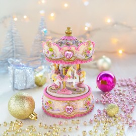 BestPysanky Floral Three Horses Carousel Spinning Musical Figurine