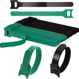 200PCS Reusable Cable Ties, Adjustable Hook and Loop Straps Cable Management Cord Organizer for Home Office (15x1.2CM Black,Green）