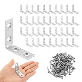 40 Pack L Bracket Corner Braces, Small Metal L Brackets for Wood, 1.5 inch Steel Joist Right Angle Brackets for Wood Shelves Chair Drawer Cabinet with Screws, Zinc Plated HOME MASTER HARDWARE