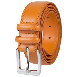 Gelante Men's Classic Genuine Leather Dress Belt With Double Loop Double Stitch 30-G2065-Orange-S