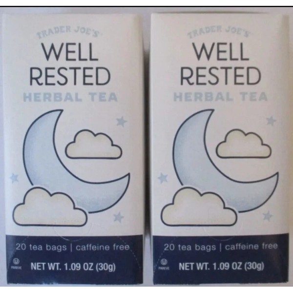 TRADER JOE'S WELL RESTED HERBAL TEA 20 bags CAFFEINE FREE