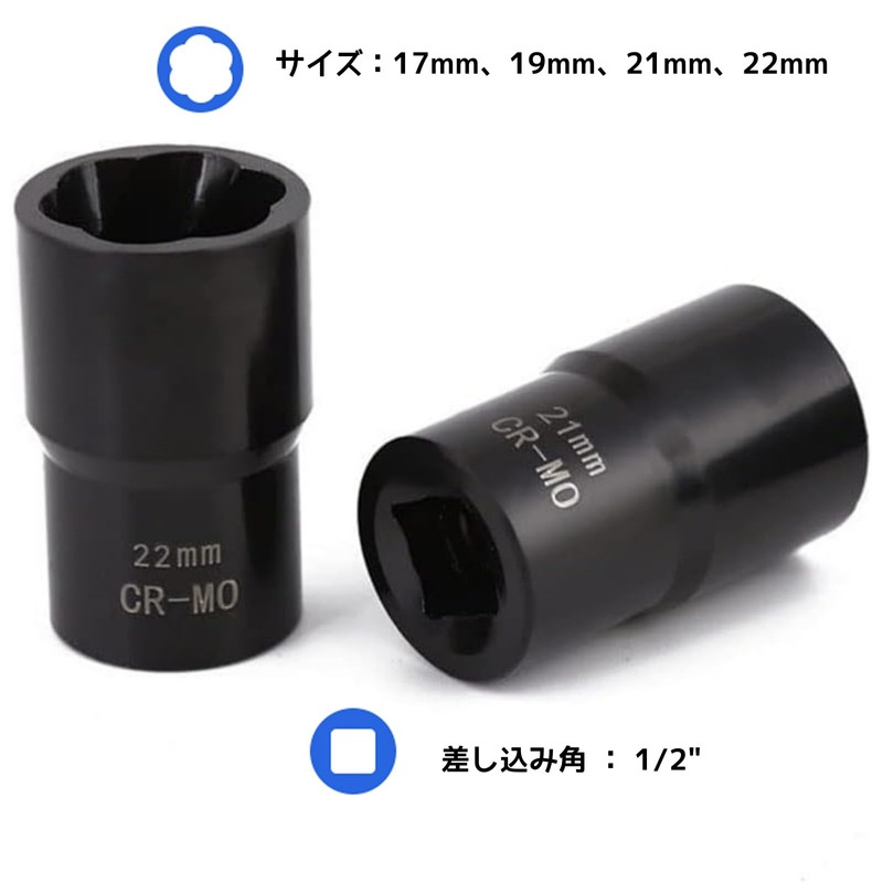 YWHWLX Nut Remover Socket Set, 0.7 inch (17 mm), 0.7
