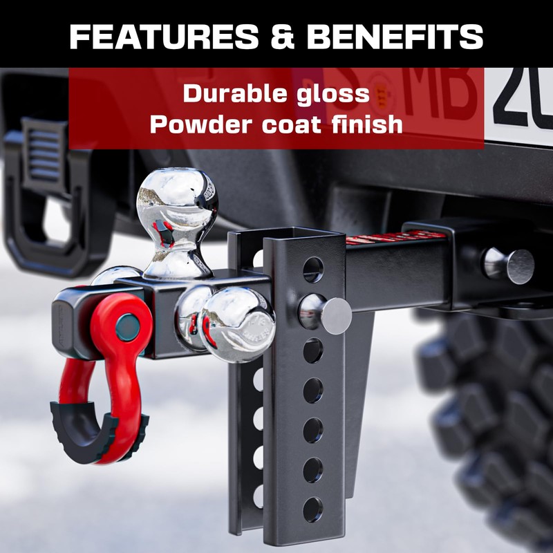 Ayleid Trailer Hitch Tri-Ball Mount with Hook&Pin&Rotatable Tow Shackle,Fits 2-in