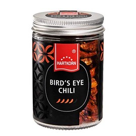 Bird's Eye Chilli, Whole - 18 g in Gourmet Glass by Hartkorn - Resealable and Refillable