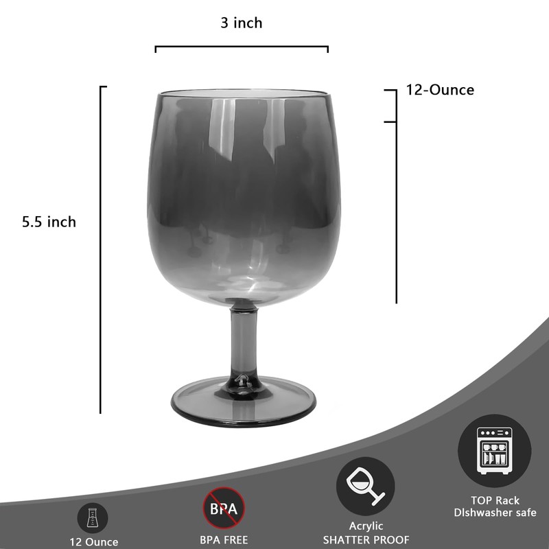 Yalin Set of 6 Unbreakable 12 oz Acrylic Plastic Wine