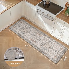 GENIMO Kitchen Mats for Floor, Washable Anti Fatigue Mat for Cushioned, 23.6"x71", Waterproof Kitchen Rugs, Non Slip Comfort Standing Mat Rug for Home, Sink, Laundry, LightTaupeBrown