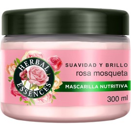 HERBAL ESSENCES, Mascarilla Capilar Nutritiva Suavidad y Brillo Rosa Mosqueta, aroma con notas de rosas, frambuesas y violetas 300 ml