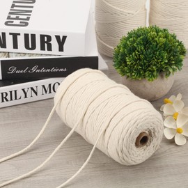 Boic Macrame Yarn 3 mm x 200 m, Cotton Macrame Yarn, Macrame Cotton Yarn for DIY Crafts, Cotton Cord Macrame Cord Crafts Weaving, Curtain Decoration, Living Room, Bedroom, Beige