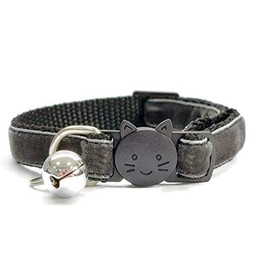 Velvet Cat Collars with Bell | Quick Safety Release Breakaway Buckle | Handmade in the UK | Available in Cat & Kitten Size | Dark Grey Velvet