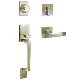 eBuilderDirect Satin Nickel Lock Door Square Plate Lever Handle Entry/Privacy/Passage/Dummy/Deadbolt/Handleset 8048DC (Front Door Dummy Handle Set)