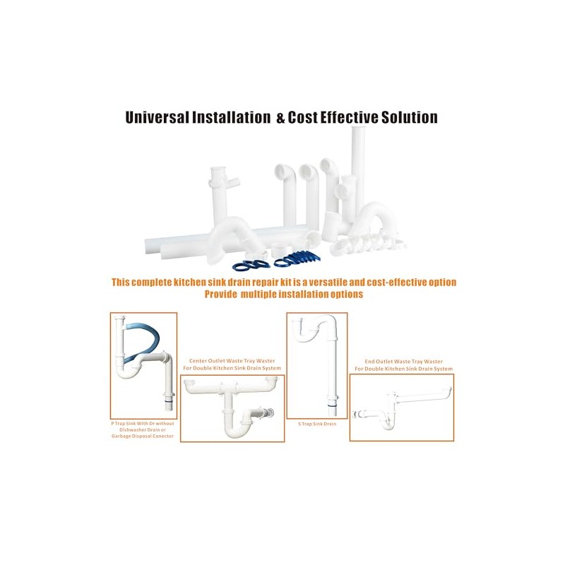 Kitchen Sink Drain Kit,1-1/2”,for Most Kitchen Sink Drain Repair Kit