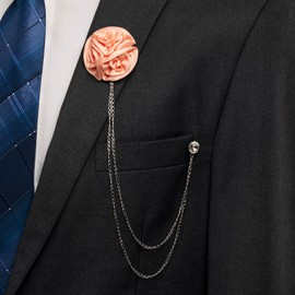 HAWSON Rose Flower Brooch Pin with Chain & Crystal for Men Women Wedding Party, Handmade Lapel Pin Dress Suit Accessories