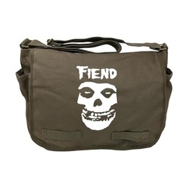 KMG Threadlines Olive Drab Cotton Canvas Military Messenger Bag 15in x 11in x 6in - Misfit Fiend Skull
