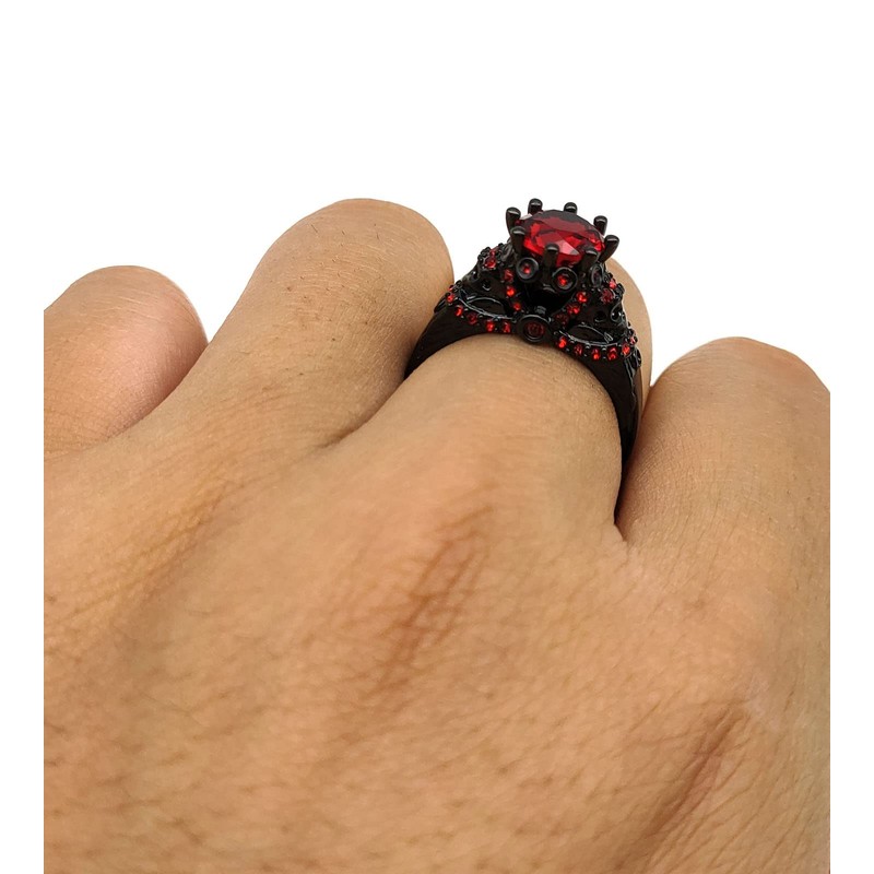 Ringcrown Red 1CT AAA CZ Women's Wedding Ring Black Skull
