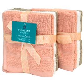 PH Pleasant Home Ribbed Wash Cloths Set - 12 Pack (12” x 12”) – 509 GSM - 100% Ring Spun Cotton Wash Cloth - Super Soft and Highly Absorbent Face Towels (Blush,White & Tan)