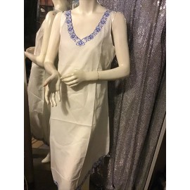 Linda Hartman 100% Cotton White Blue Embroidered Trim Sz L Summer Nightgown New!