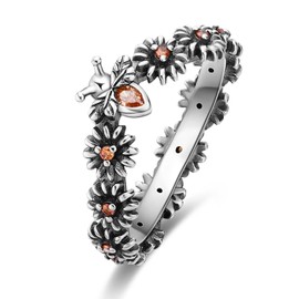 Hapour 925 Sterling Silver Animal Rings for Women, Flower Bee Ring Sterling Silver Daisy Ring for Women Retro Vintage Jewelry Rings, Gifts for Birthday Xmas
