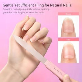 Makartt Lima de uñas: Lima de cristal para uñas naturales - Lima de cristal suave, pulidor de uñas de doble cara con chorro de arena, herramienta reut