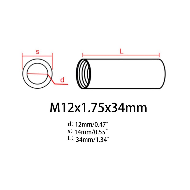 5 Pcs M12 x 1.75 x 36mm Long Rod Coupling