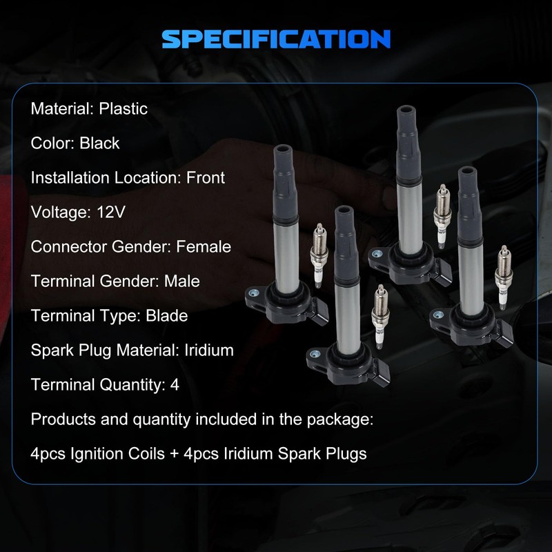 YOMALL 4PCS UF596 Ignition Coils & 4PCS 96339 Iridium Spark