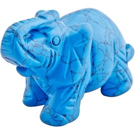 mookaitedecor 1.5 Inch Elephant Crystal Stone Sculpture Statue, Lucky Charm Healing Reiki Bag Elephant Figures Fengshui Decorative Crafts for Home Office Table Decoration, Howlite Turquoise Stone