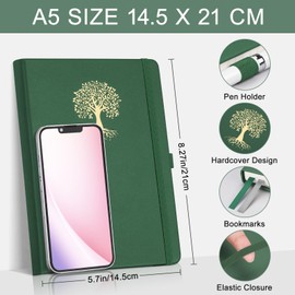 EMSHOI Dotted Notebook A5-100 GSM Hardcover Leather Dotted Journal with Sticky Notes, 192 Pages Dot Grid Notebook for Women Men Work School Bullet Journaling, 14.5 X 21 cm - Dark Green