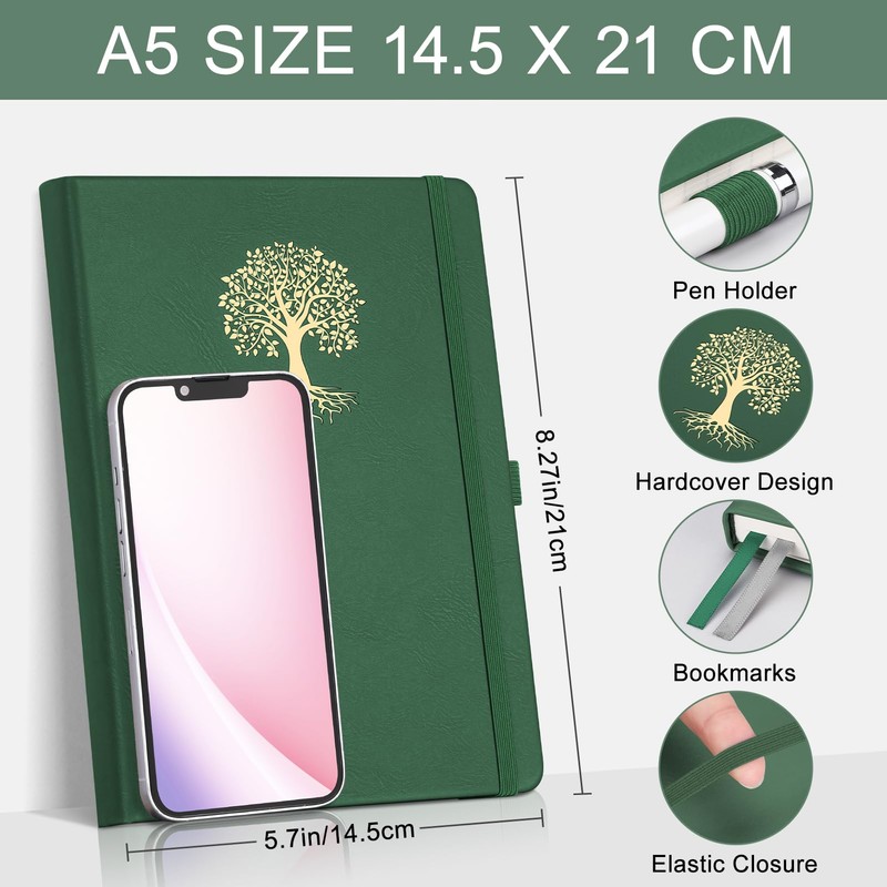 EMSHOI Dotted Notebook A5-100 GSM Hardcover Leather Dotted Journal with