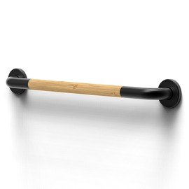 Bamboo Grab Bar for Bathtubs and Showers, ADA Compliant Handicap Bathroom Safety Handrail for Elderly, Wall Senior Rail Handle for Bath Shower Toilet Staircase, Matte Black 24inches