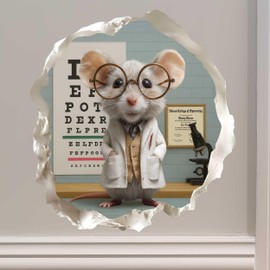 Optometrist Mouse Hole Decal – 3D Vinyl Sticker – Peel & Stick Removable Funny Animal Decor for Walls and More