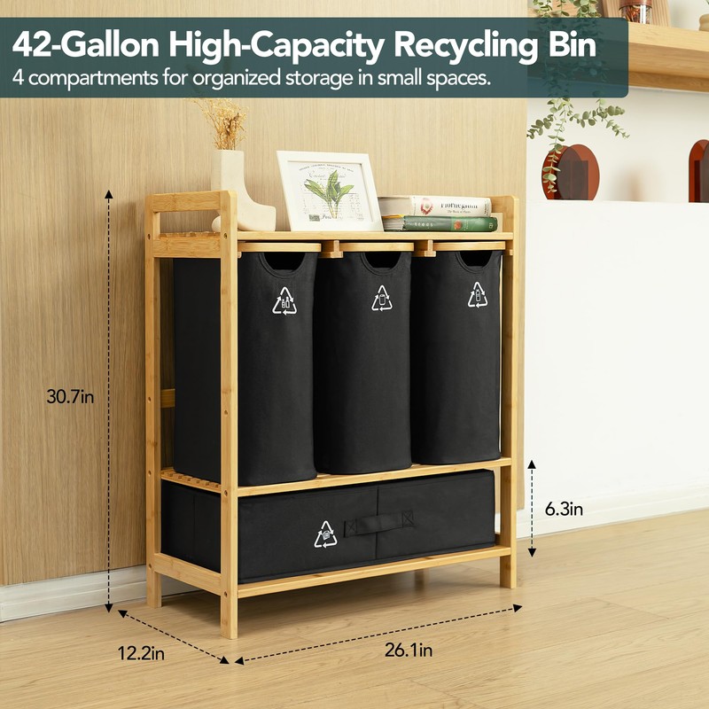 4 Section Recycling Bin for Kitchen – Dual Trash and